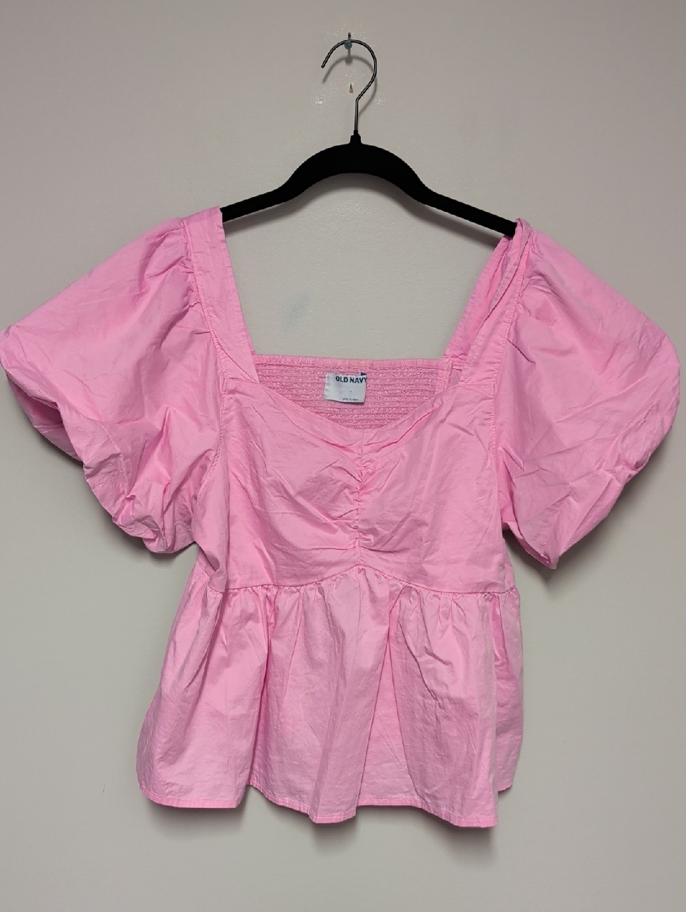 Old Navy Light Pink Puff-Sleeve Peplum Blouse